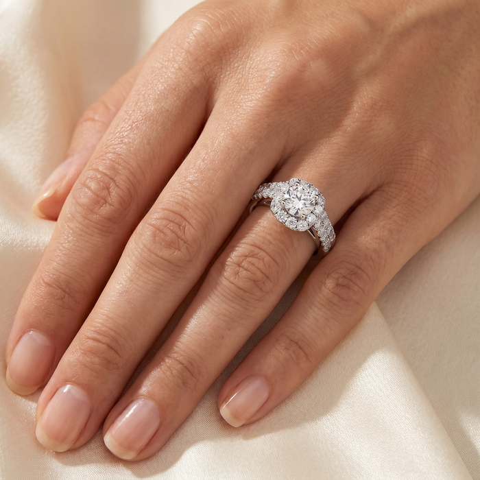 1 1/10Ct Cushion Halo Diamond Engagement Ring & Matching Band Gold/Pt Lab Grown