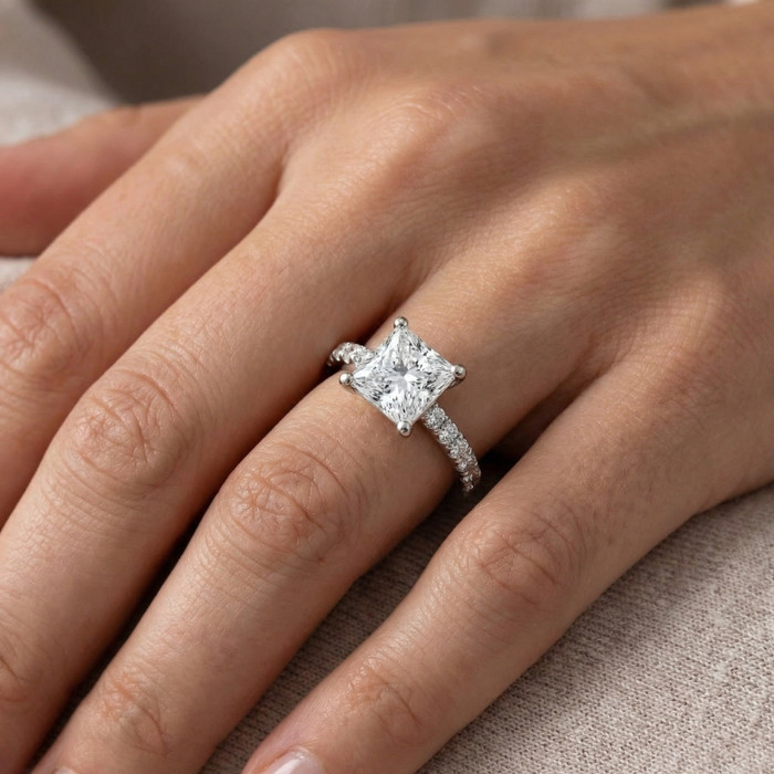 Certified 2 1/3Ct Princess Cut Diamond Engagement Ring 14k Gold or Pt Lab Grown