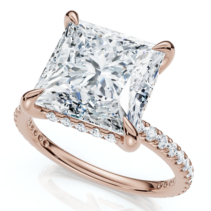 Certified 4 1/3Ct Princess Cut Hidden Halo Engagement Ring 14k Gold/Pt Lab Grown