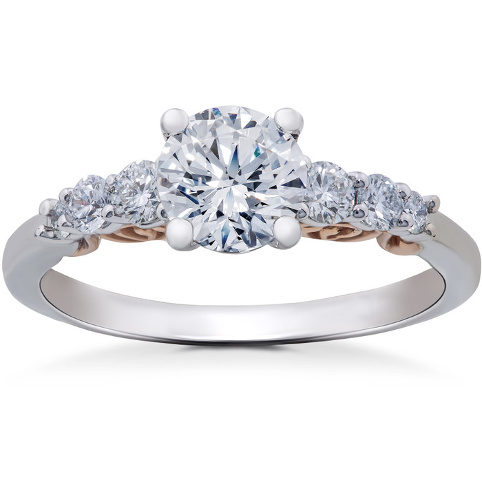 1 1/4 ct Diamond Lab Created Vintage Engagement Ring 14K White & Rose Gold