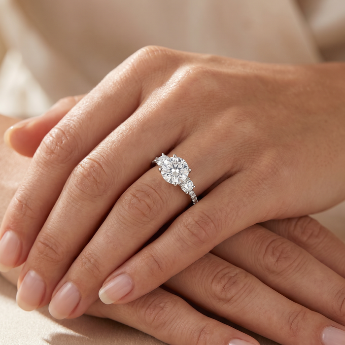 2 ct Round Diamond 3-Stone Lab Created Eco Friendly Engagement Ring White Gold