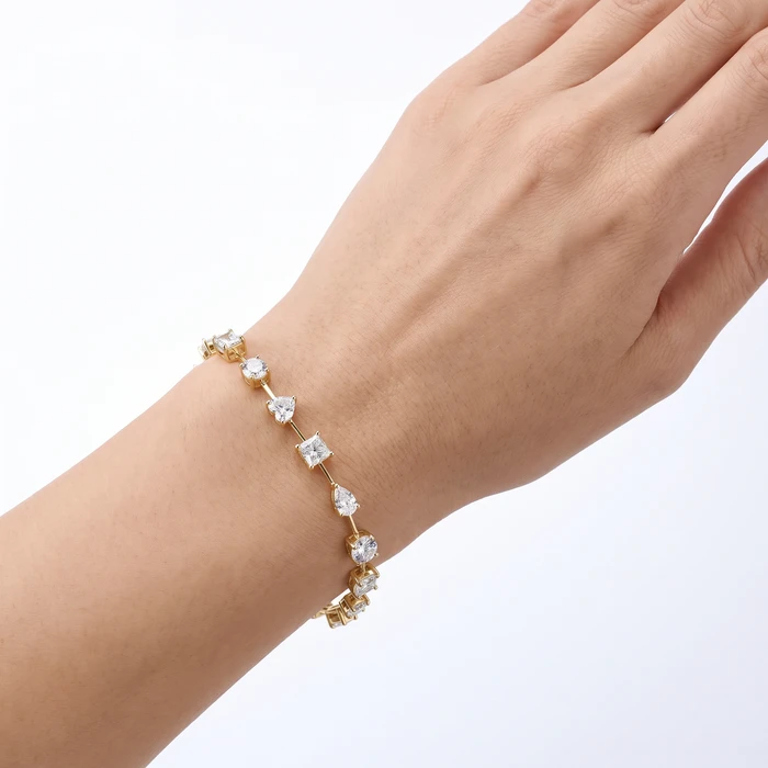 9Ct Mixed Cut Spaced Diamond Tennis Bracelet 14k Gold Lab Grown 7"