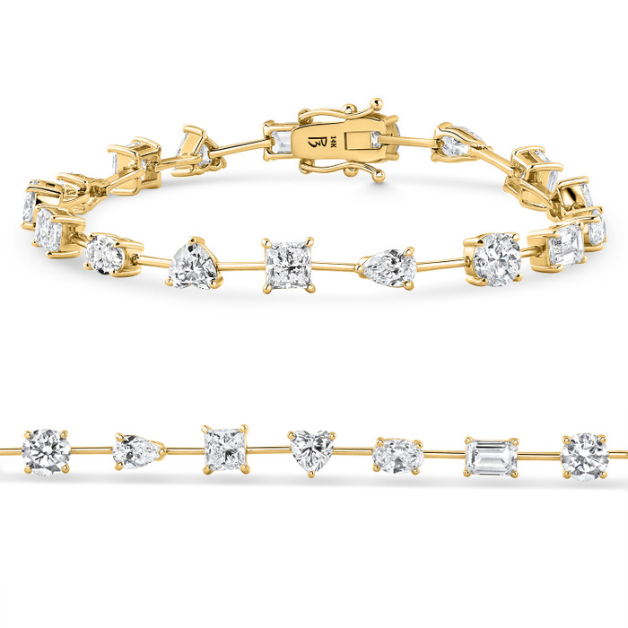 9Ct Mixed Cut Spaced Diamond Tennis Bracelet 14k Gold Lab Grown 7"