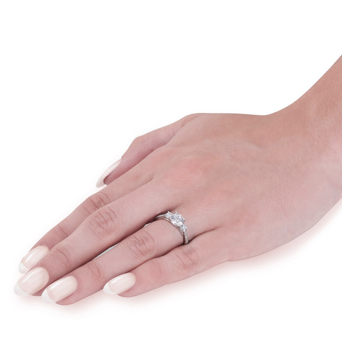 1 1/4 ct Round Diamond 3-Stone Lab Created Eco Friendly Engagement Ring White Gold