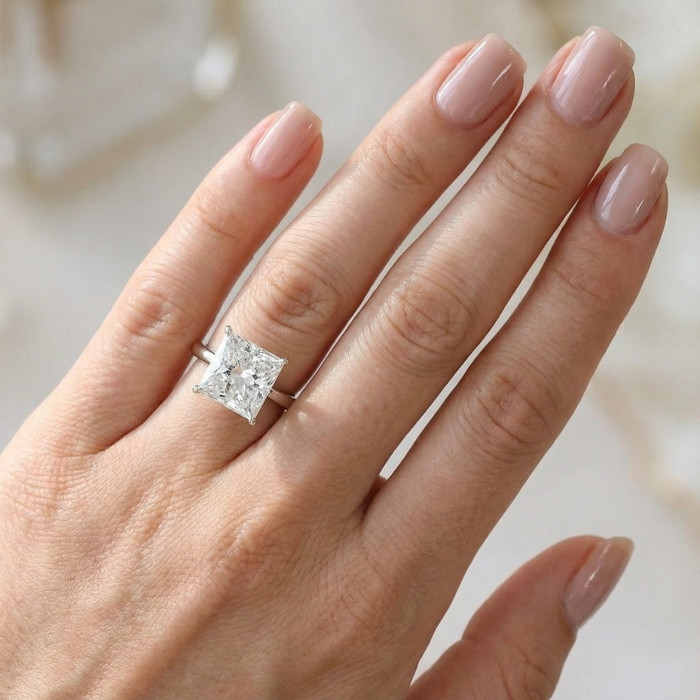 Certified 5Ct Princess Cut Diamond 14k White Gold Engagement Ring Lab Grown