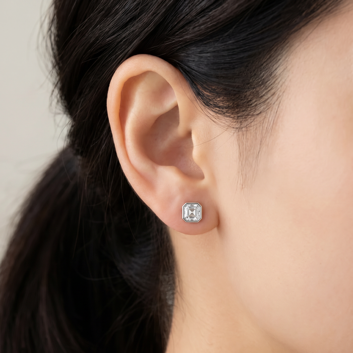 2ct TW Asscher Cut Bezel Diamond Studs 14k Gold Lab Grown