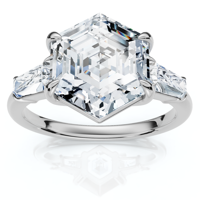 Certified 3 1/2Ct Hexagon Diamond Engagement Ring 14k Gold or Platinum Lab Grown