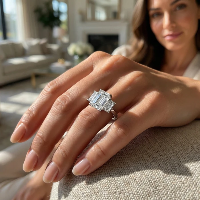 Cert. 5Ct Emerald Cut Diamond Engagement Ring 3-Stone 14k Gold or Pt Lab Grown