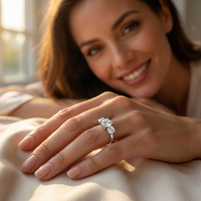 5 1/2Ct Three Stone Lab Grown Diamond Engagement Ring White Yellow or Rose Gold