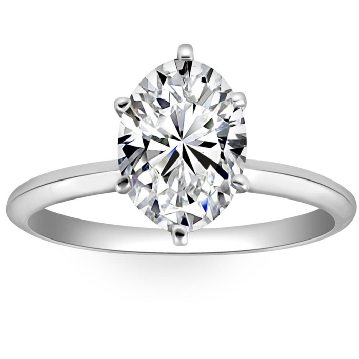 2CT Platinum Oval Diamond 6-Prong Solitaire Engagement Ring Lab Grown