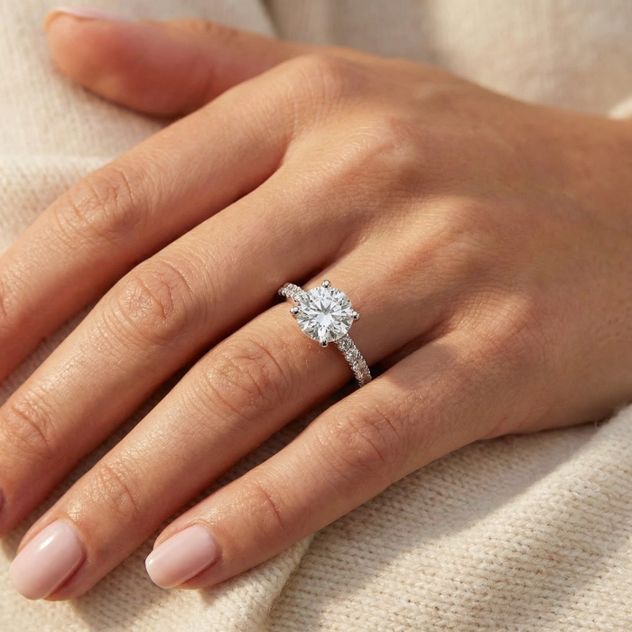 Certified 2 1/2Ct Diamond Cathedral Engagement Ring 14k White Gold Lab Grown