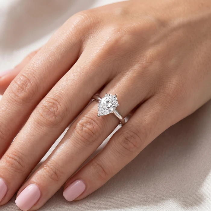 2CT Platinum Pear Shape Diamond 6-Prong Solitaire Engagement Ring Lab Grown