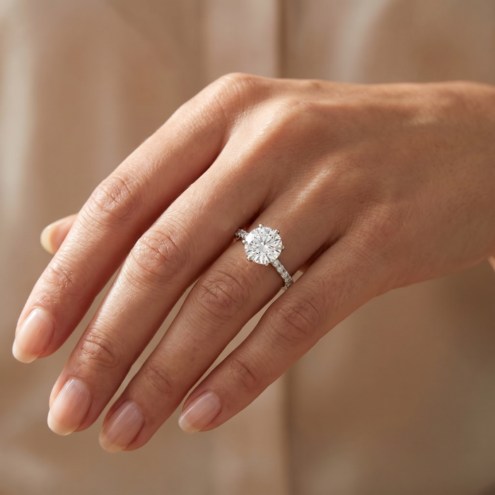 3 3/4Ct Lab Grown Diamond Engagement Ring 14k White Gold