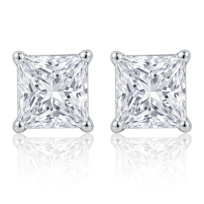 1Ct TW Princess Cut Natural Diamond Studs 14k Gold