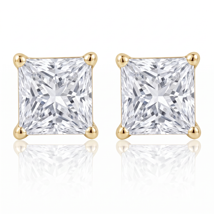 1Ct TW Princess Cut Natural Diamond Studs 14k Gold