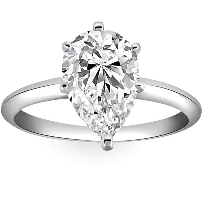 3CT Platinum Pear Shaped Diamond 6-Prong Solitaire Engagement Ring Lab Grown