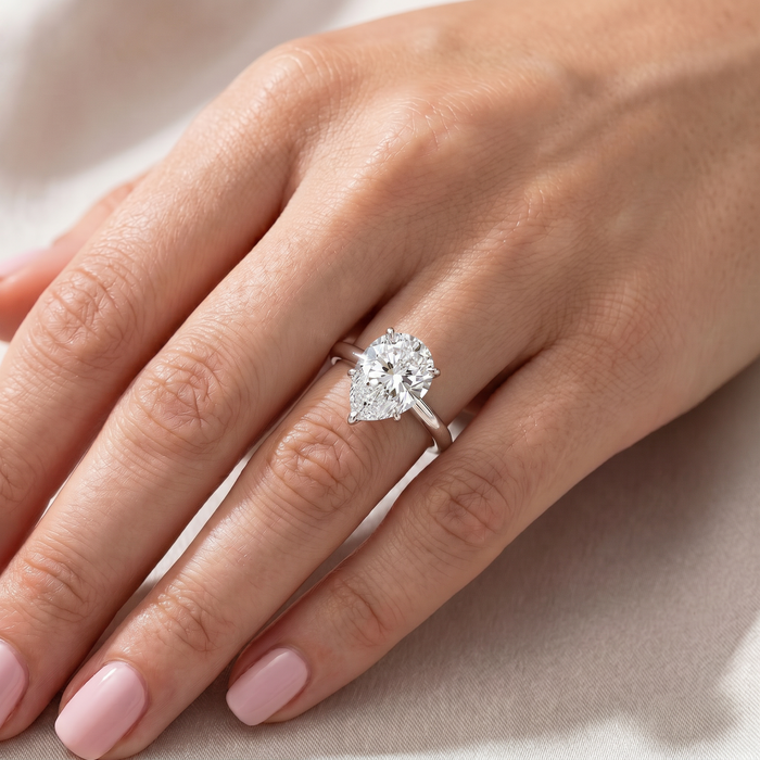 3CT Platinum Pear Shaped Diamond 6-Prong Solitaire Engagement Ring Lab Grown