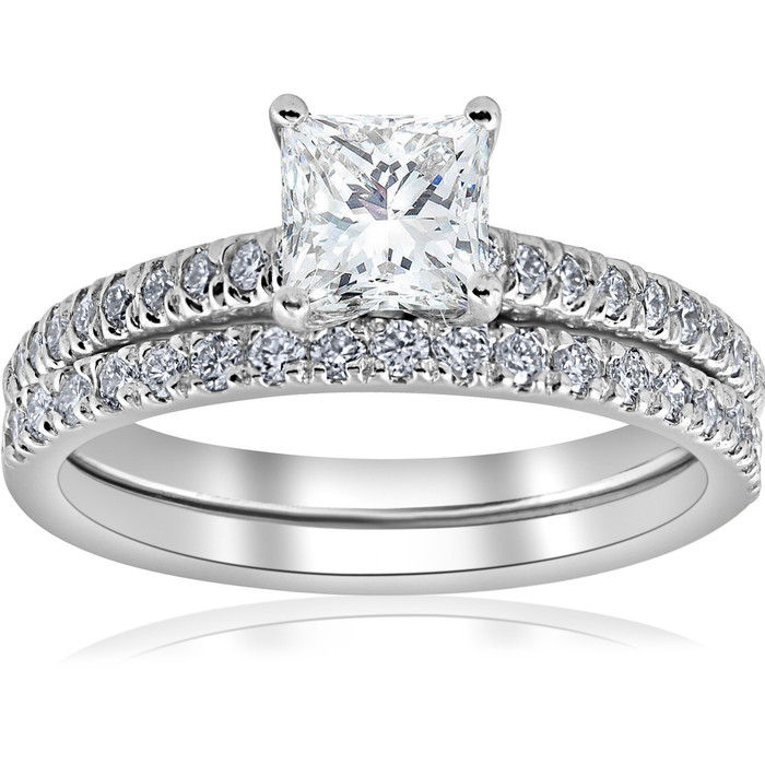1.90Ct Princess Cut Diamond Wedding Engagement Ring Set White Gold Lab Grown 1.90Ct Princess Cut Diamond Wedding Engagement Ring Set White Gold Lab Grown