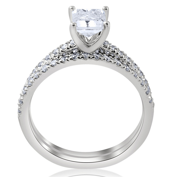 1.90Ct Princess Cut Diamond Wedding Engagement Ring Set White Gold Lab Grown 1.90Ct Princess Cut Diamond Wedding Engagement Ring Set White Gold Lab Grown