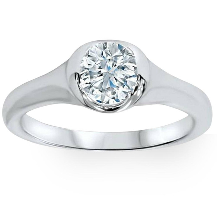 3/4ct Bezel Solitaire Lab Created Diamond Engagement Ring 14K White Gold