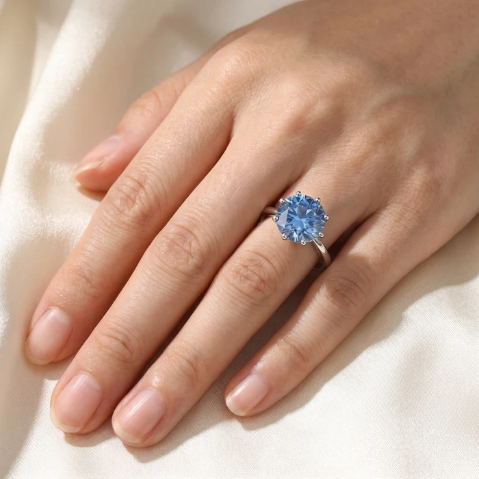 Aquamarine Solitaire Flower Ring 14k White Gold 10MM Lab Grown