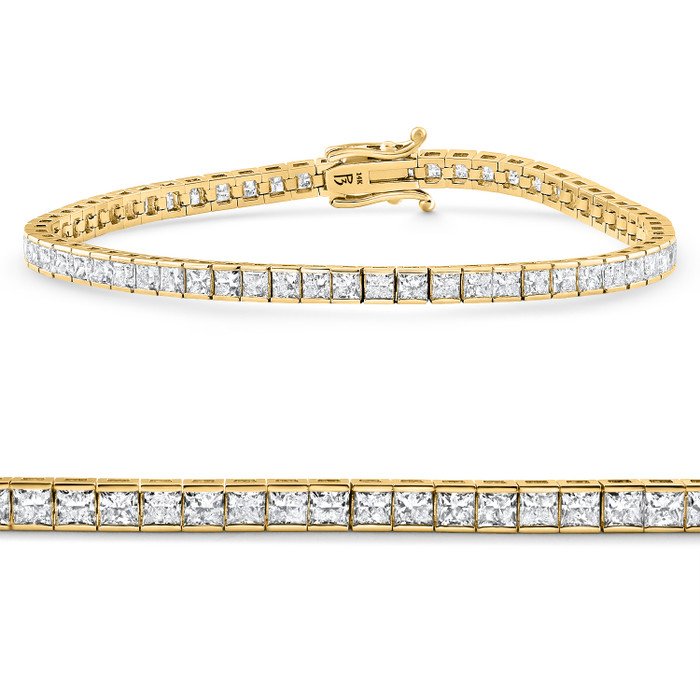 6.80Ct Princess Cut Diamond Channel Set Tennis Bracelet 14k Gold 7" Lab Grown