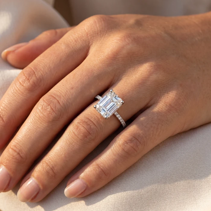 Certified 3.20Ct Emerald Cut Diamond Side Halo Ring 14k White Gold Grown