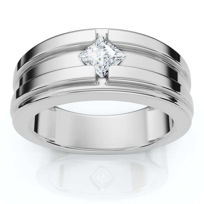 1/2Ct Princess Cut Heavy Solitaire Diamond Ring Men's 14k Gold or Pt Lab Grown