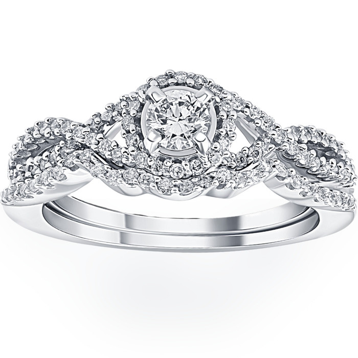 3/4CT Diamond Halo Infinity Engagement Wedding Ring Set 14k White Gold Lab Grown