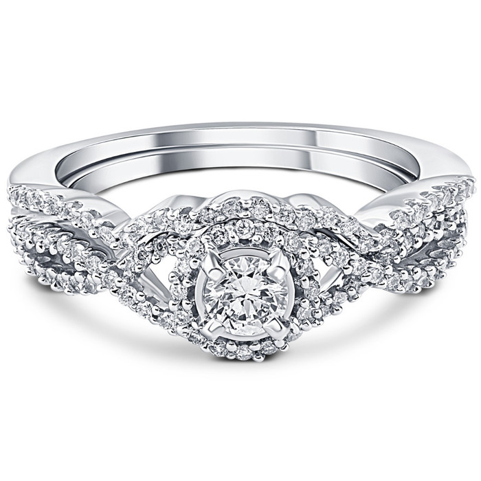 3/4CT Diamond Halo Infinity Engagement Wedding Ring Set 14k White Gold Lab Grown