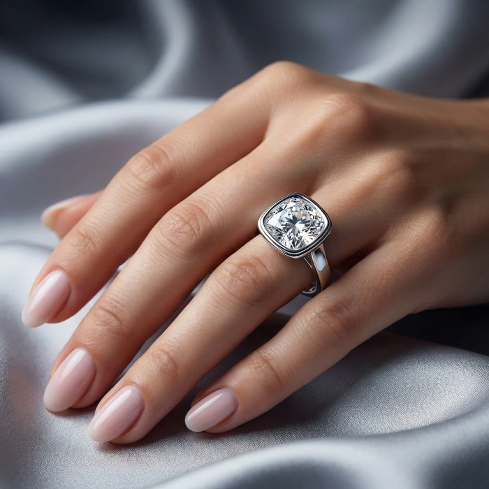 Ceritifed 4Ct Eloise Cushion Cut Bezel Set Diamond Engagement Ring 14k Gold Lab