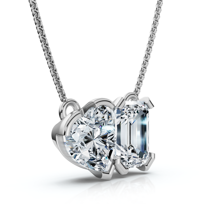 2Ct Toi Et Moi Heart Emerald Diamond Pendant 14k Gold 18" Necklace Lab Grown 2Ct Toi Et Moi Heart Emerald Diamond Pendant 14k Gold 18" Necklace Lab Grown