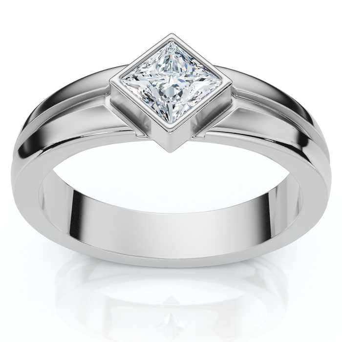 Men's 3/8Ct Princess Cut Diamond Bezel Polished Wedding Ring 14k Gold Lab Grown
