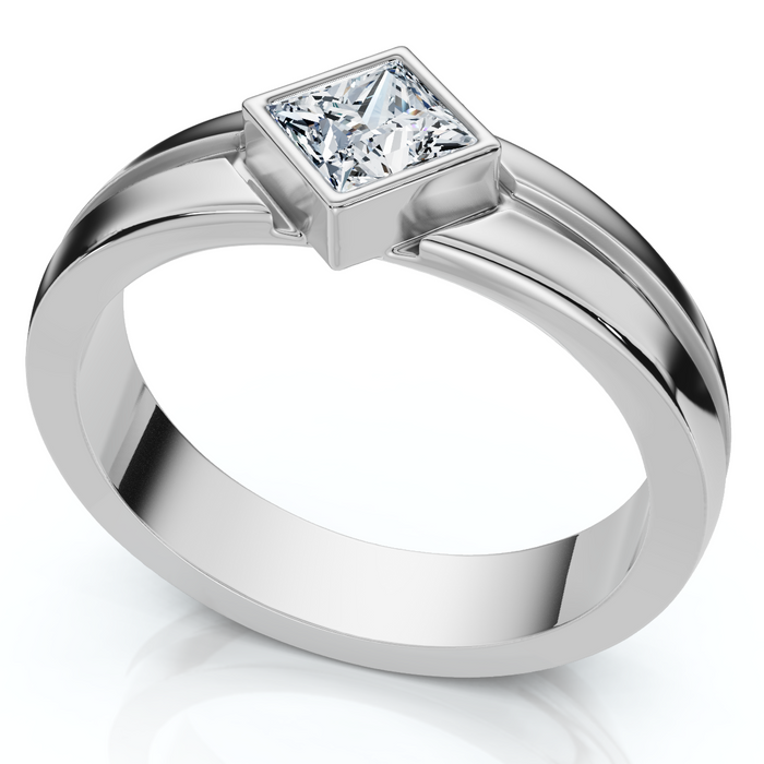 Men's 3/8Ct Princess Cut Diamond Bezel Polished Wedding Ring 14k Gold Lab Grown