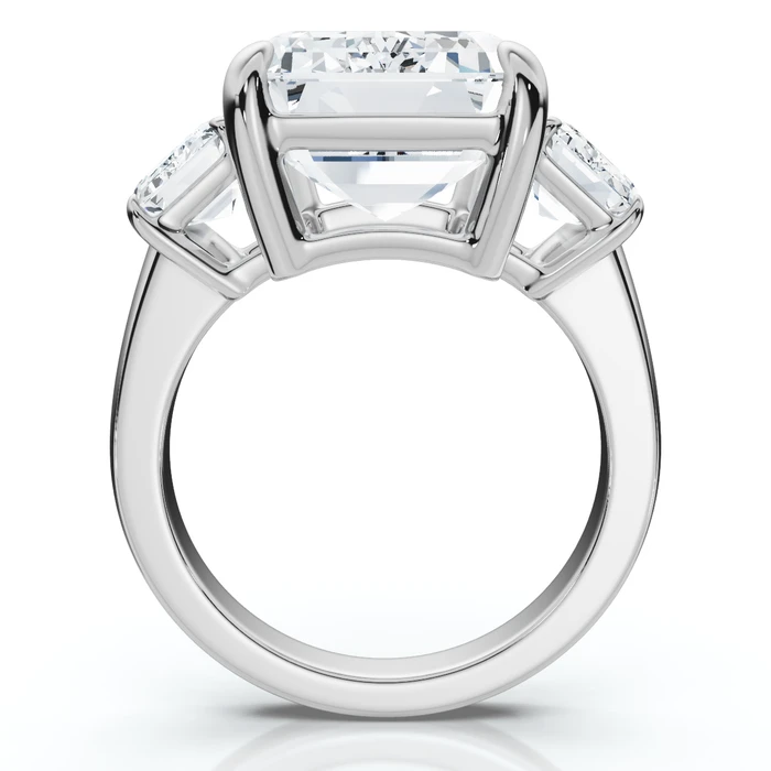 Certified 12Ct Emerald Cut Three Stone Diamond Engagement Ring Lab Grown