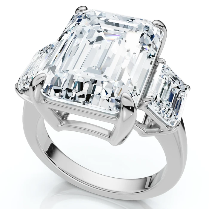 Certified 12Ct Emerald Cut Three Stone Diamond Engagement Ring Lab Grown