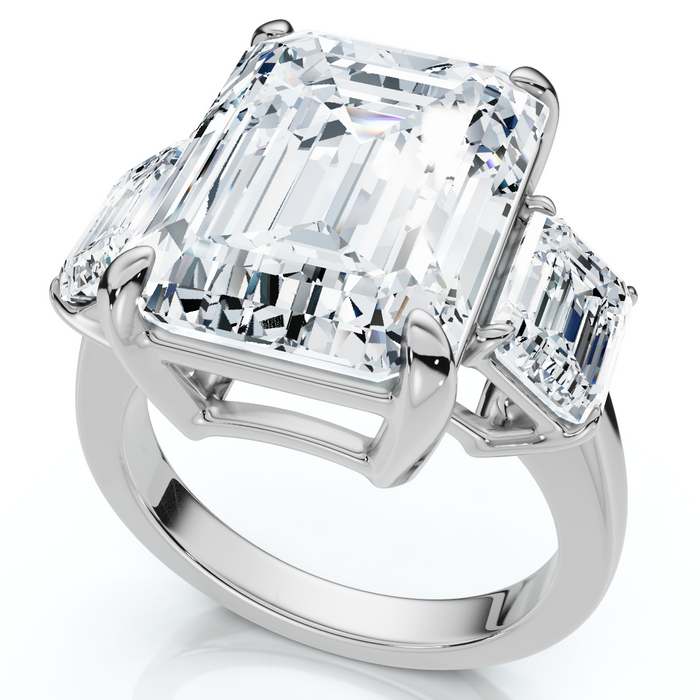 Certified 12Ct Emerald Cut Three Stone Diamond Engagement Ring Lab Grown