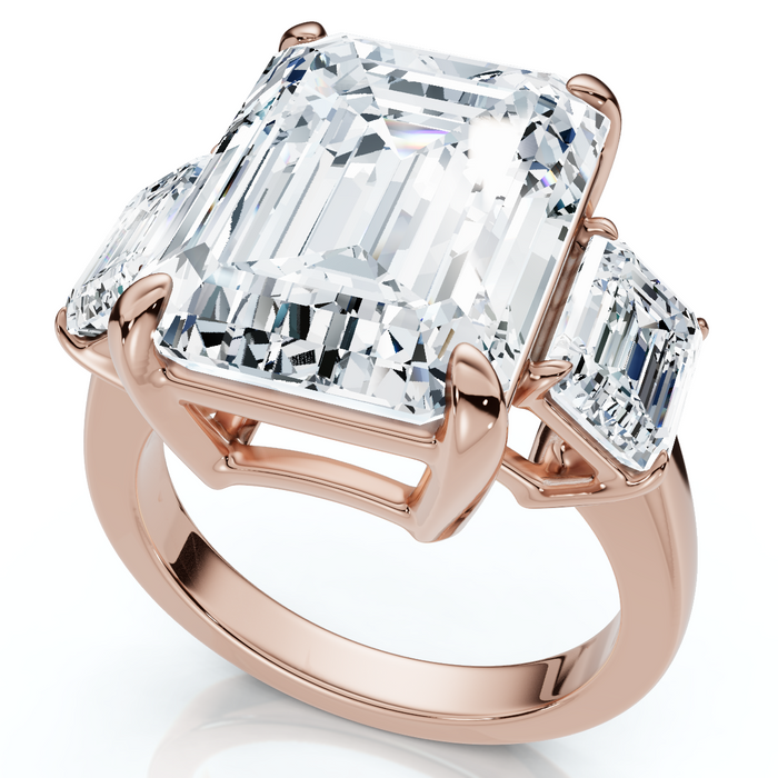 Certified 12Ct Emerald Cut Three Stone Diamond Engagement Ring Lab Grown