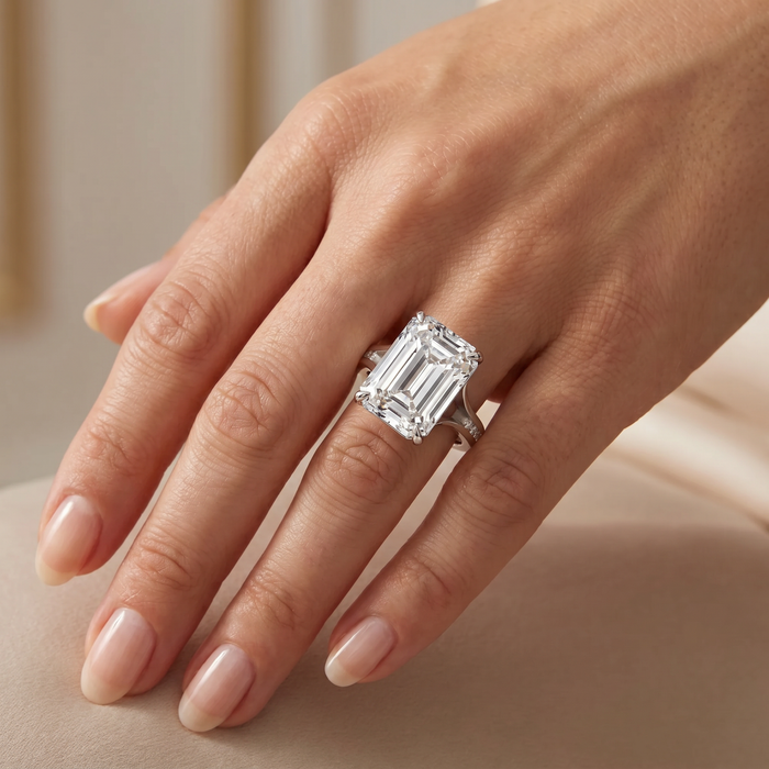 Certified 9.20Ct Emerald Cut Sam Diamond Engagement Ring 14k Gold/Pt Lab Grown