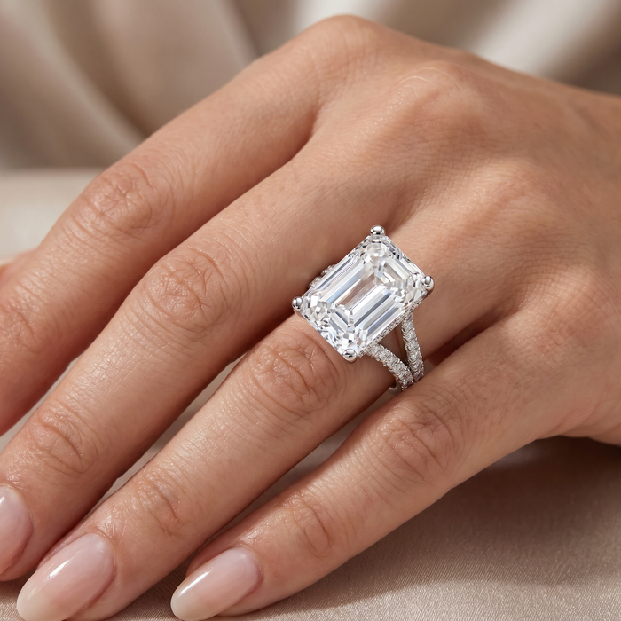 Certified 9.80Ct Aspen Emerald Cut Diamond Engagement Ring 14k Gold Lab Grown