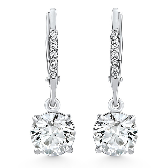 2.07Ct TW Diamond Dangle Lever Back Hoops 10k White Gold Lab Grown