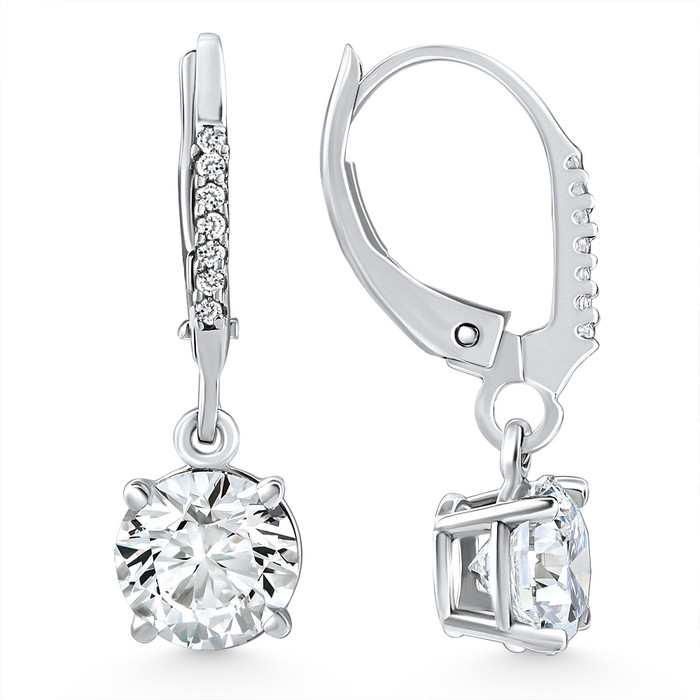 2.07Ct TW Diamond Dangle Lever Back Hoops 10k White Gold Lab Grown