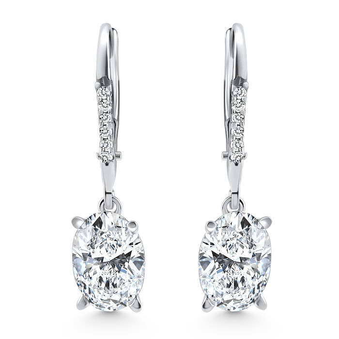 2.07Ct TW Oval Diamond Dangle Lever Back Hoops 10k White Gold Lab Grown