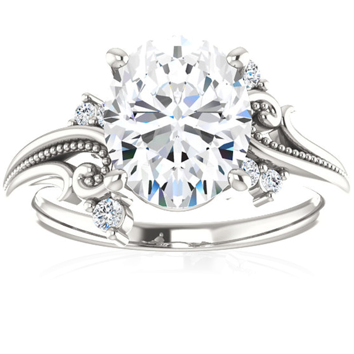 2 1/5 Ct Oval Moissanite & Lab Grown Diamond Engagement Ring 14k White Gold 2 1/5 Ct Oval Moissanite & Lab Grown Diamond Engagement Ring 14k White Gold