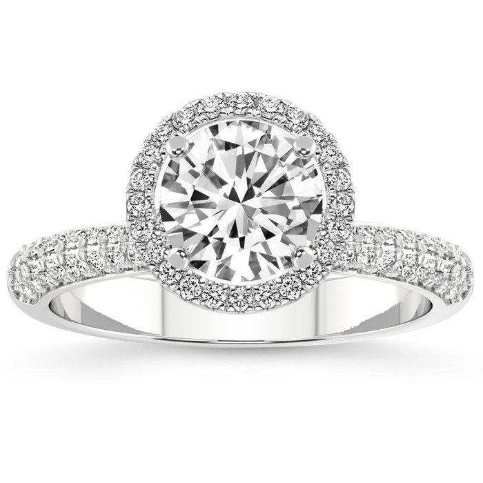 .86Ct Pave Diamond Halo Engagement Ring Lab Grown White, Yellow, or Rose Gold .86Ct Pave Diamond Halo Engagement Ring Lab Grown White, Yellow, or Rose Gold