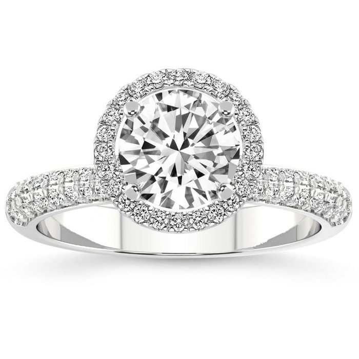 .86Ct Pave Diamond Halo Engagement Ring Lab Grown White, Yellow, or Rose Gold