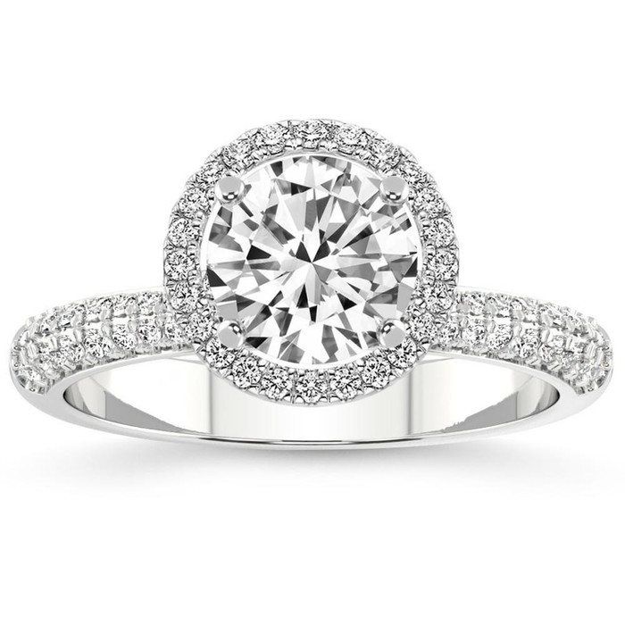 .86Ct Pave Diamond Halo Engagement Ring Lab Grown White, Yellow, or Rose Gold .86Ct Pave Diamond Halo Engagement Ring Lab Grown White, Yellow, or Rose Gold
