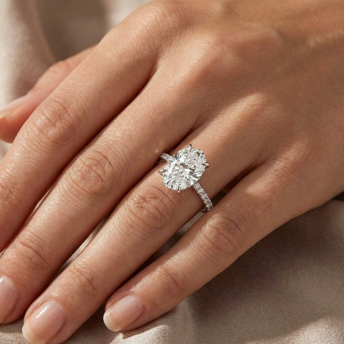 Certified 4.55Ct Oval Diamond Side Halo Engagement Ring 14k White Gold Lab Grown