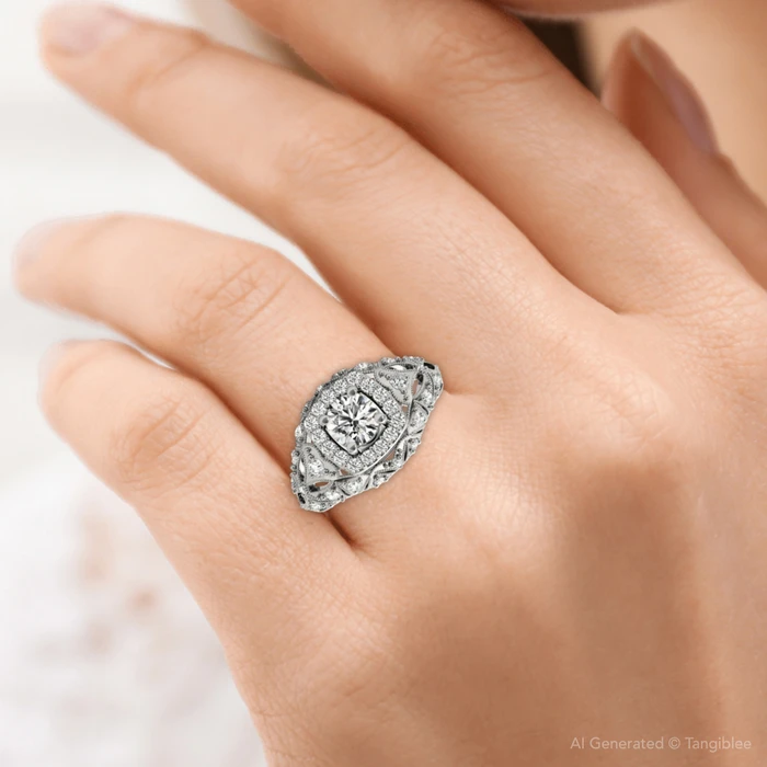 1 Ct Diamond Vintage Engagement Ring Lab Grown in 14k White Yellow or Rose Gold