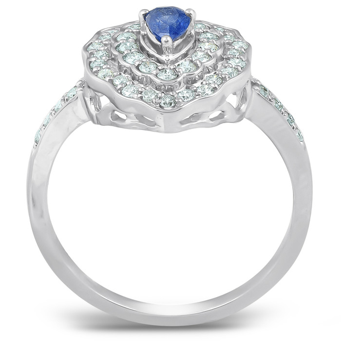 3/4 Ct Pear Shape Blue Sapphire & Diamond Halo Vintage Fashion Ring White Gold